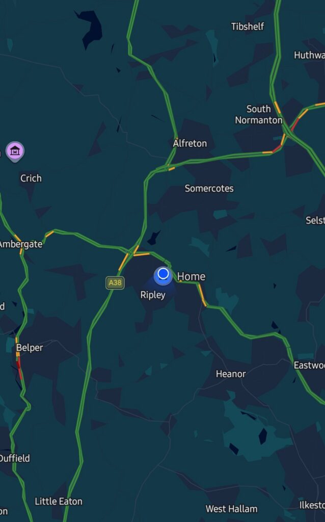 Map showing a long-distance same-day delivery route across the UK