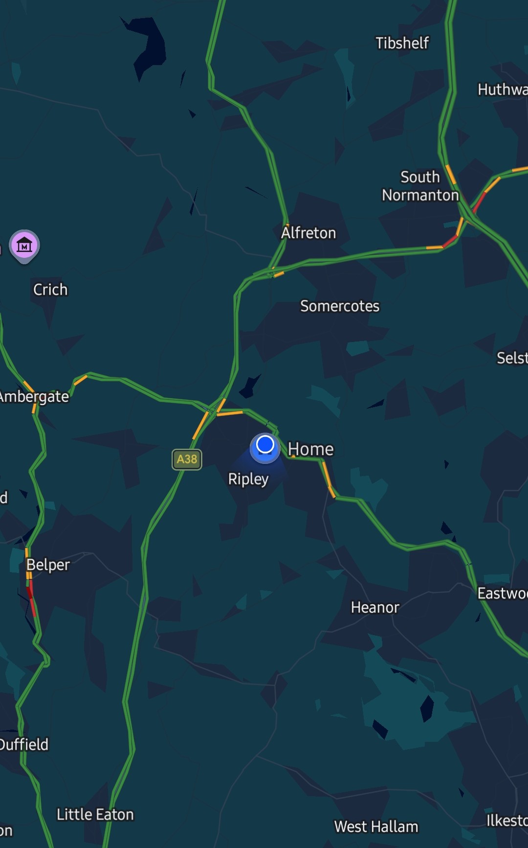 Map showing a long-distance same-day delivery route across the UK
